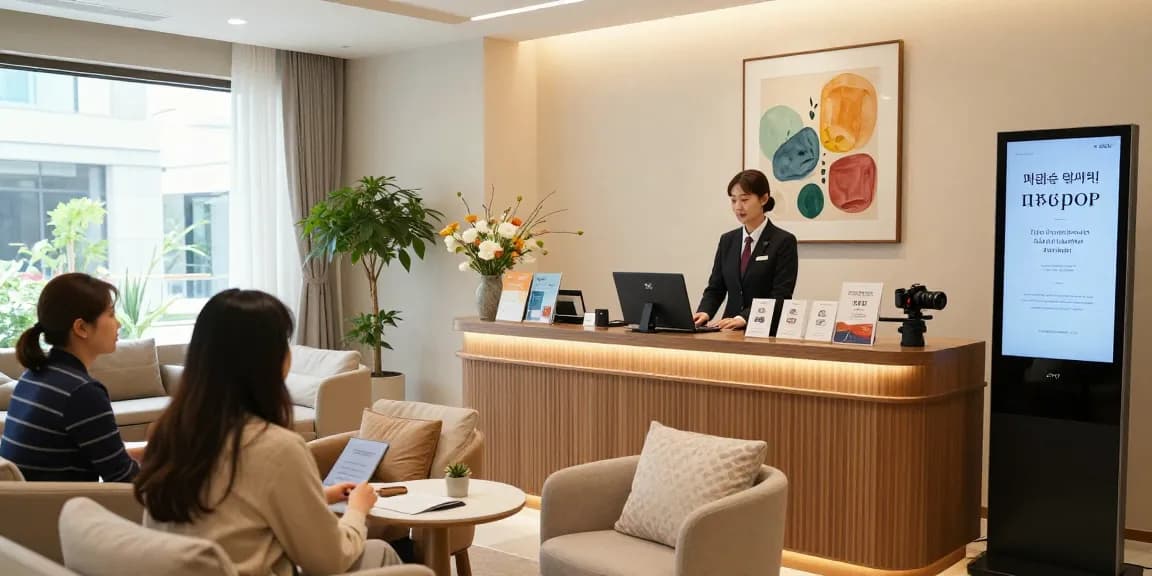 Luxury 파주op service reception area with stylish decor and professional staff welcoming guests.