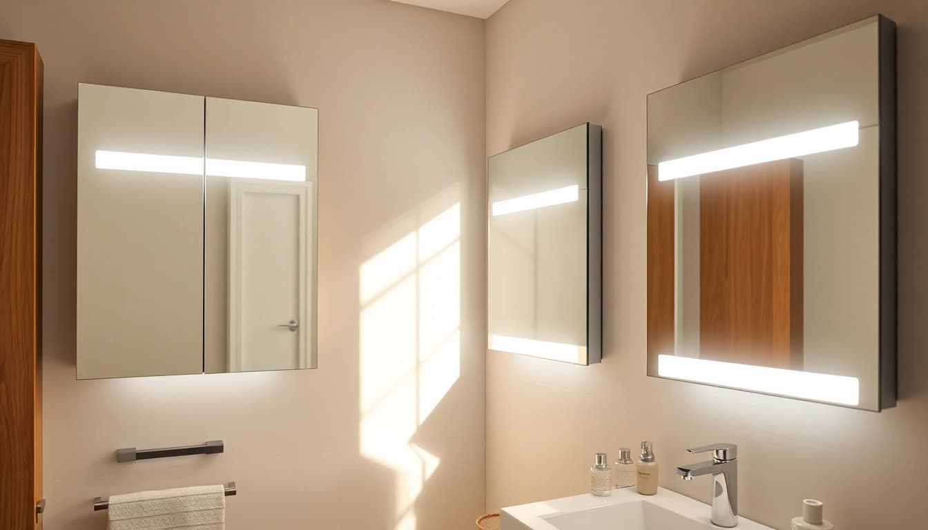 Moderne badezimmer spiegelschränke beleuchtung mit eleganten Details in entspannendem Ambiente.