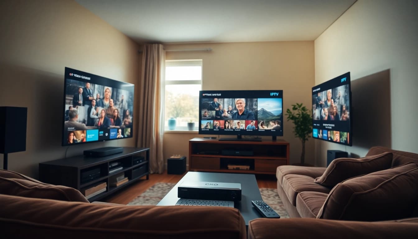 Experience a seamless iptv free trial with a cozy streaming setup in a modern living room.