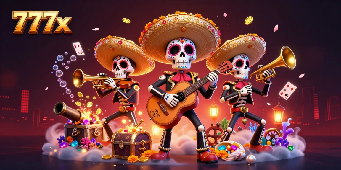 Experience the thrill of 777x with vibrant casino elements and energetic mariachi band in 3D.
