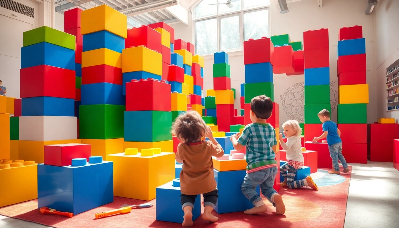 Discover more fun ideas for giant building blocks in an imaginative play area filled with colorful designs.