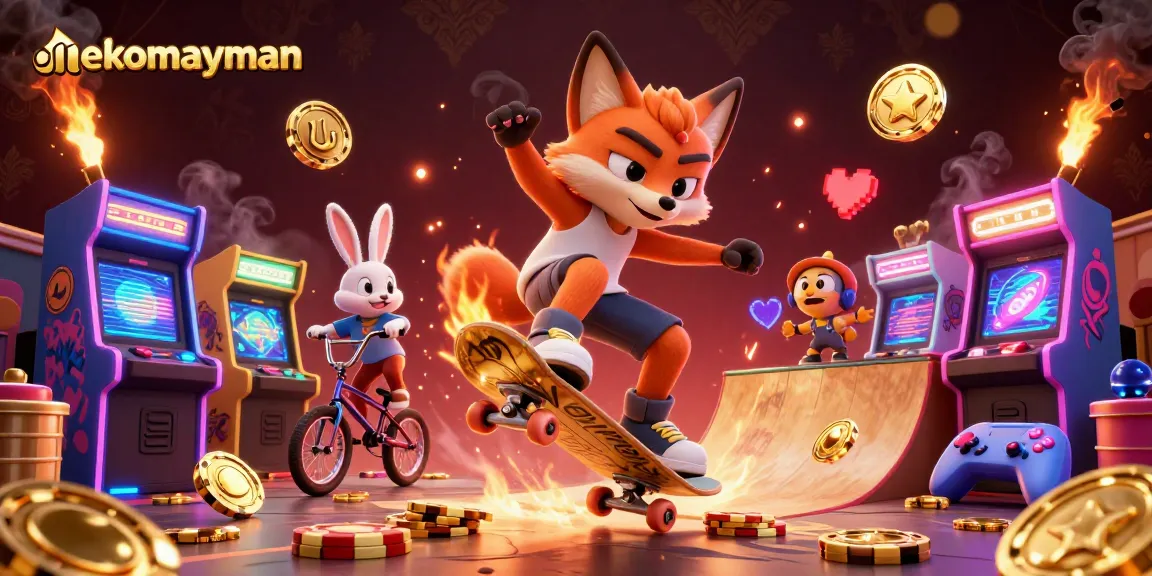 Engage with nekomayman through vibrant casino action featuring a skateboarder fox and BMX rabbit.