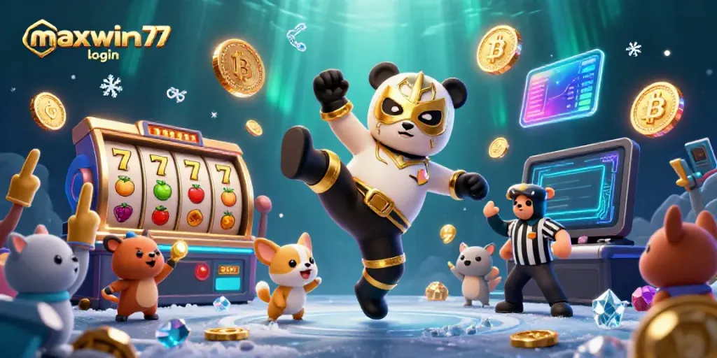 Experience maxwin77 login excitement with panda wrestler and crypto-themed casino action.