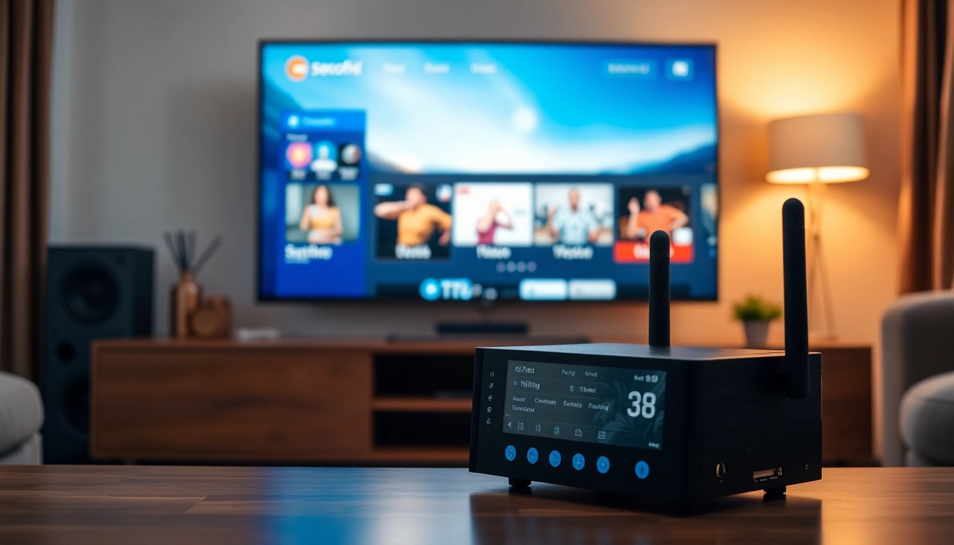 Explore IPTV Sweden streaming setup with a sleek digital interface in a cozy, modern living room.