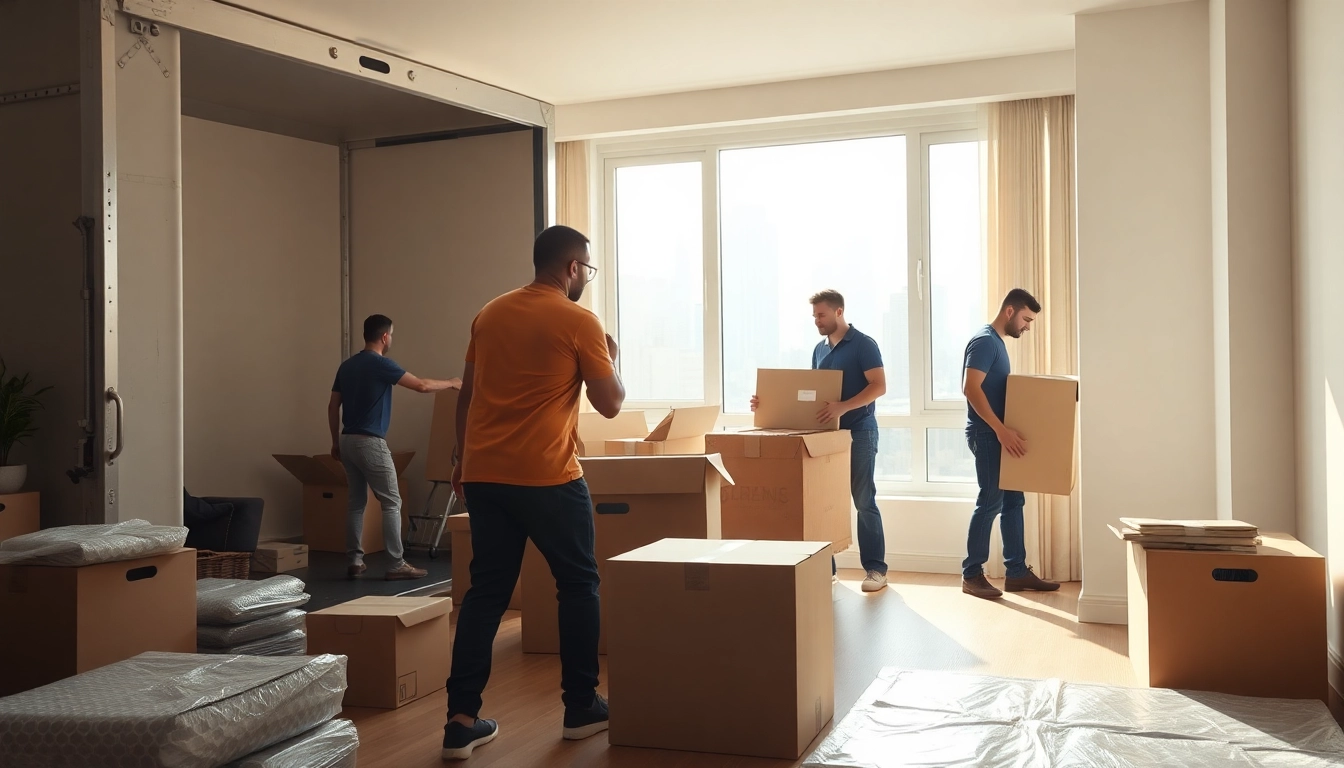 Efficient new york moving with professional movers packing furniture in a NYC apartment.