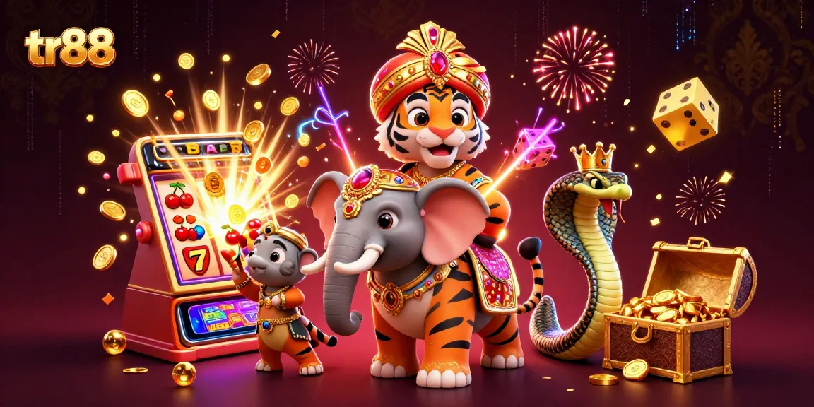 Experience the excitement at tr88 with a vibrant treasure-filled casino scene featuring dazzling slots.