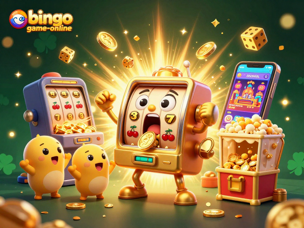 Experience excitement at bingo-game-online with a dazzling jackpot celebration by lively cartoon slot machines.