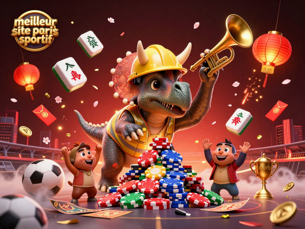 Vivez l'expérience du meilleur site de paris sportif avec une scène animée de parieur mascotte joyeuse entourée d'éléments festifs.