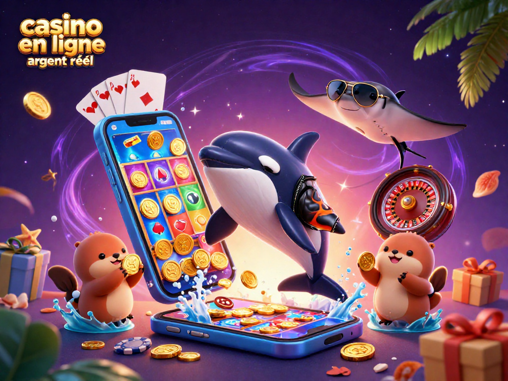 Plongez dans l'univers du casino en ligne argent réel avec une illustration captivante animée.