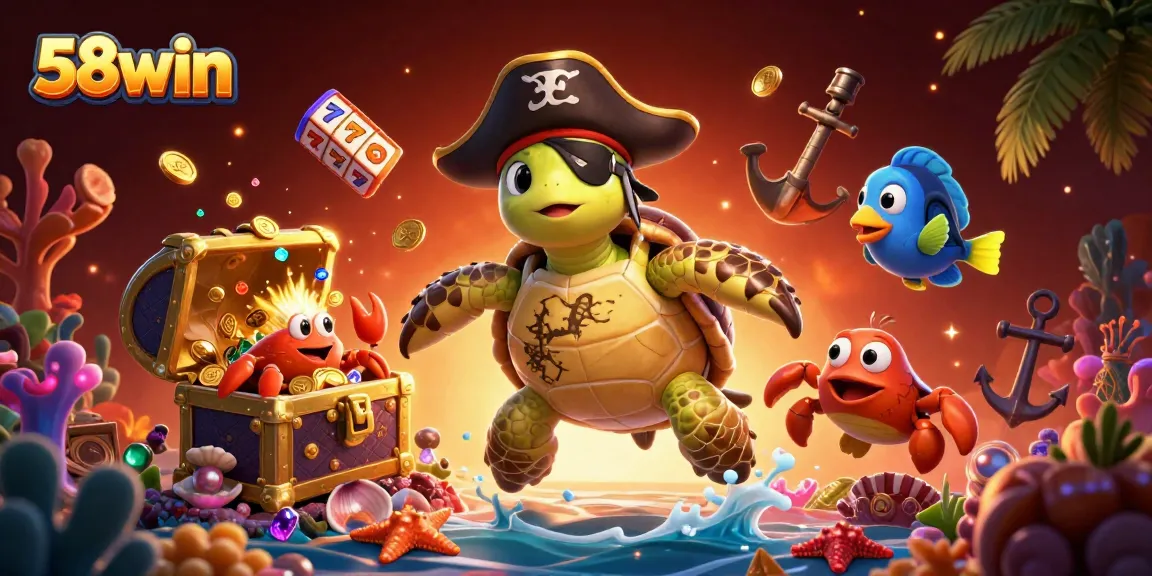 Experience thrilling 58win action with a pirate turtle and treasure in a dynamic casino underwater adventure.