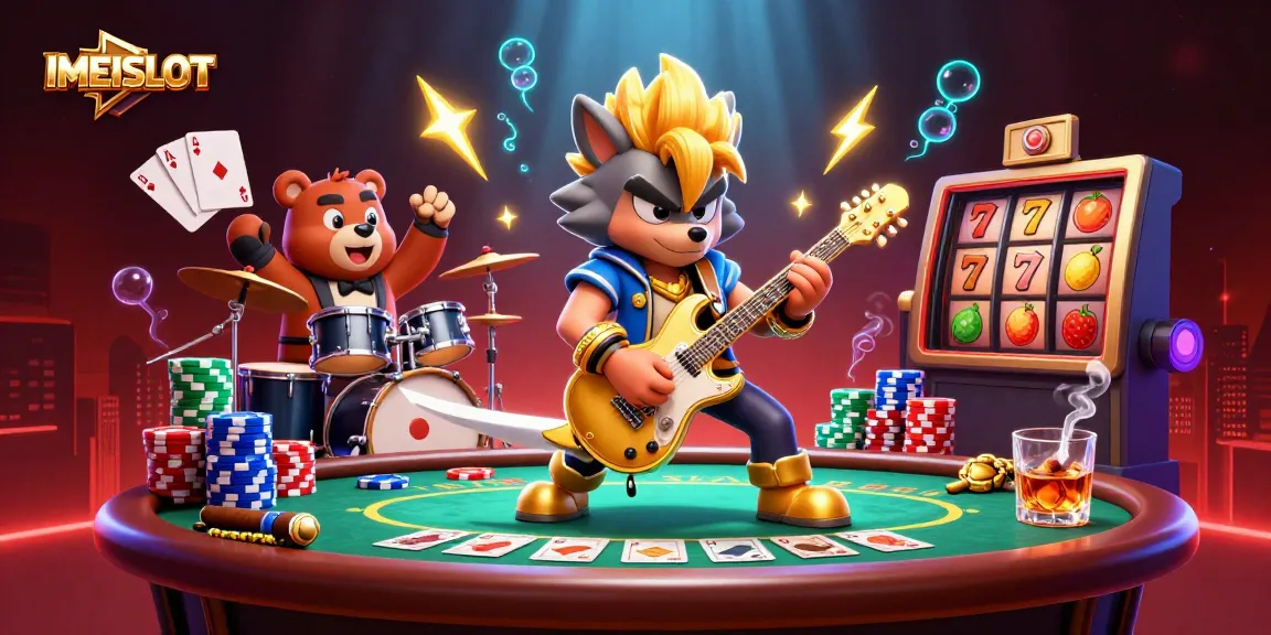 Experience the thrill of IMEISLOT with vibrant 3D characters in a dynamic casino scene.