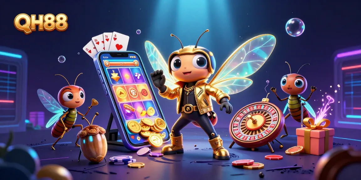 Experience thrilling gameplay with QH88's vibrant casino illustration showcasing exciting games.