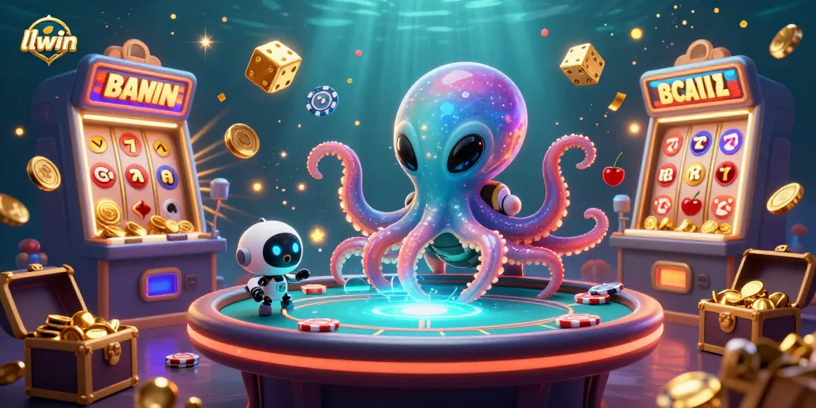 Experience the thrilling world of llwin with a dynamic casino scene featuring alien characters, poker tables, and jackpot explosions.