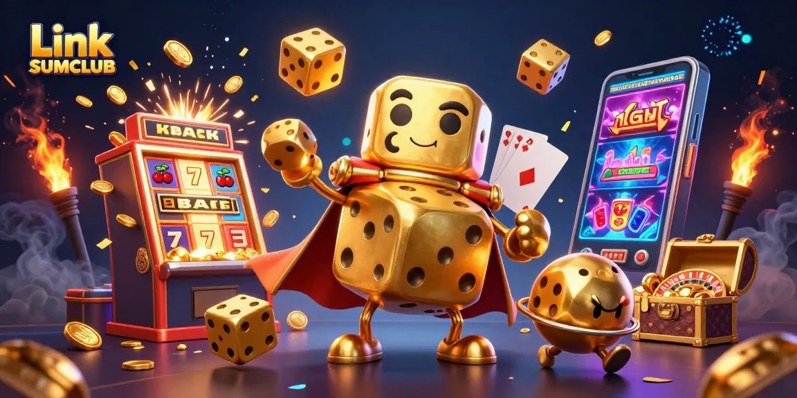 Roll in excitement with Link SUMCLUB in a vibrant casino scene showcasing dynamic characters and gaming elements.