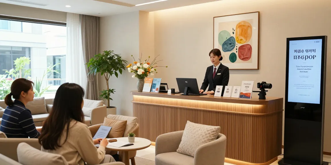 Luxury 파주op service reception area with stylish decor and professional staff welcoming guests.