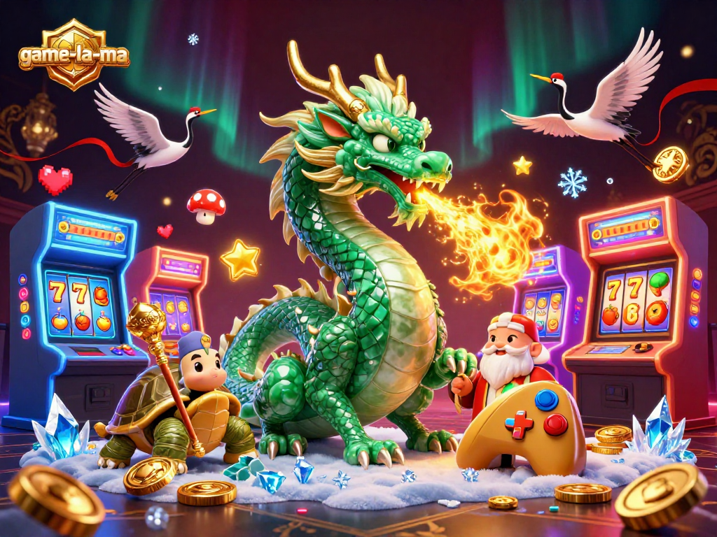 Engage in slots excitement with game-la-ma featuring a jade dragon, turtles, and lucky cranes.