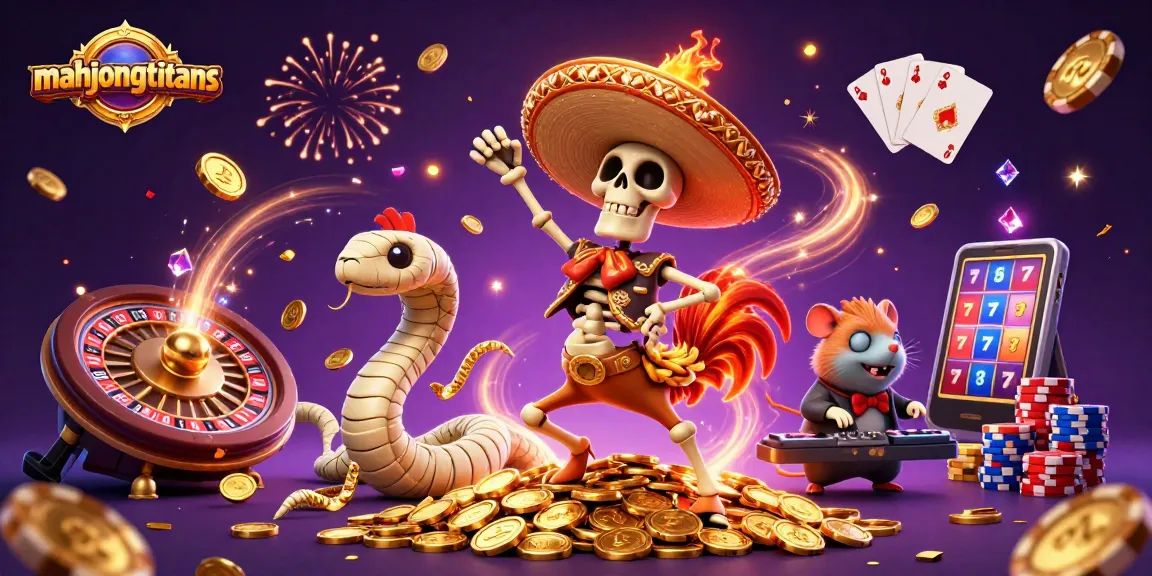Score big with mahjongtitans as the skeleton mariachi rooster celebrates on golden coins!