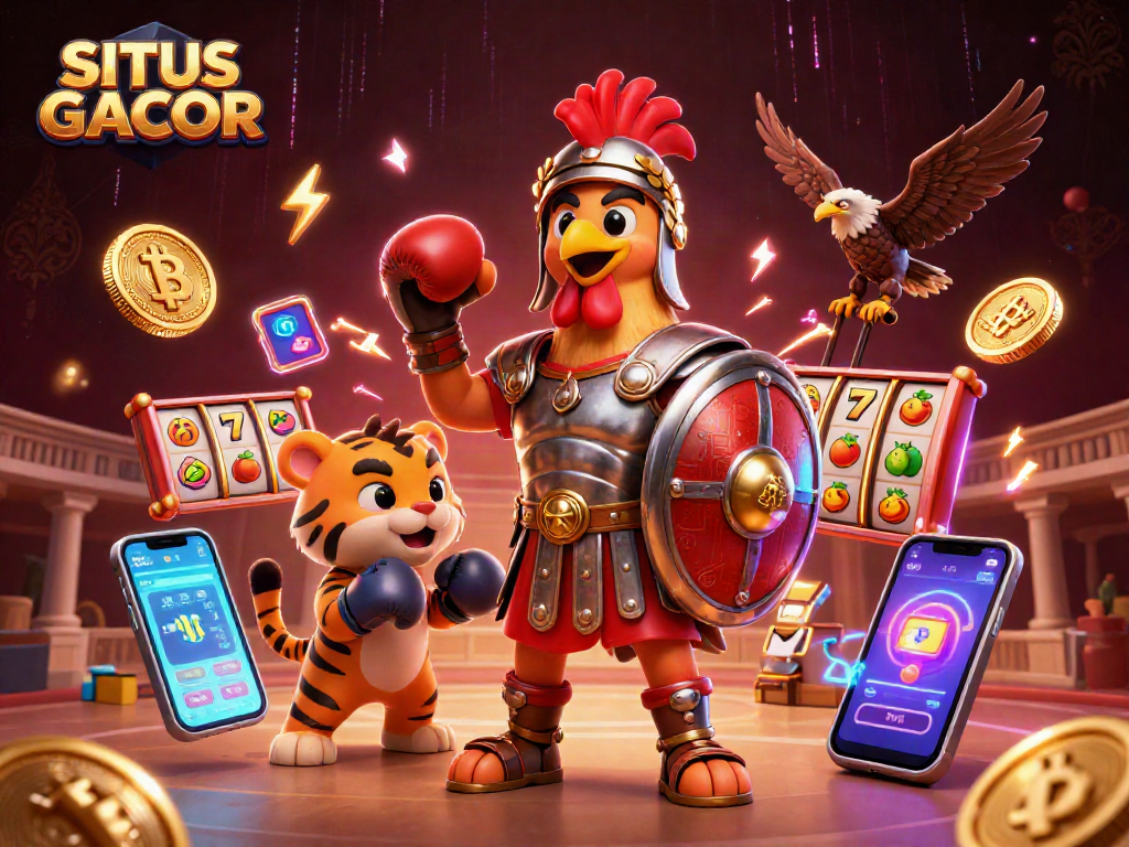 Experience thrilling wins at SITUS GACOR with a captivating digital casino illustration.