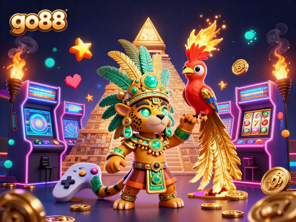 Experience exciting action with go88 in this vibrant 3D casino gaming scene featuring slots and slot reels.