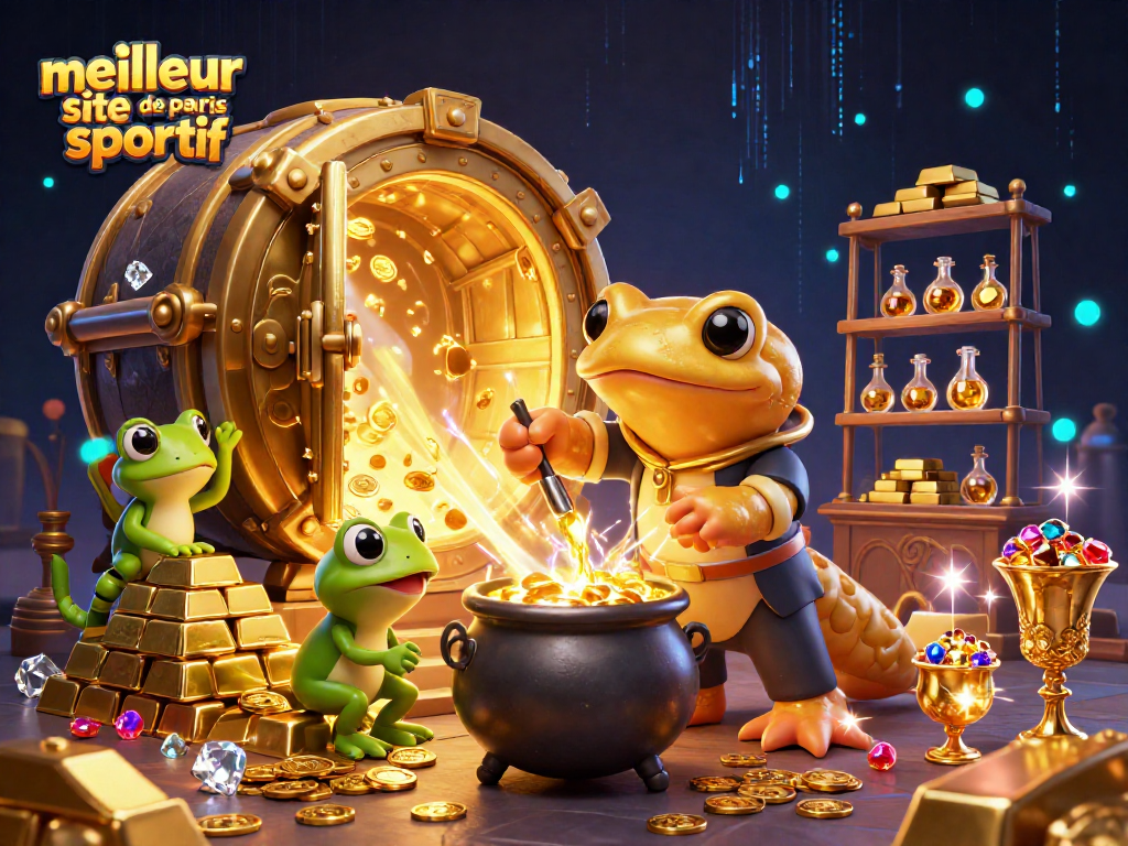 Parier sur le meilleur site de paris sportif avec des éléments de jeu animés et de l'or scintillant.