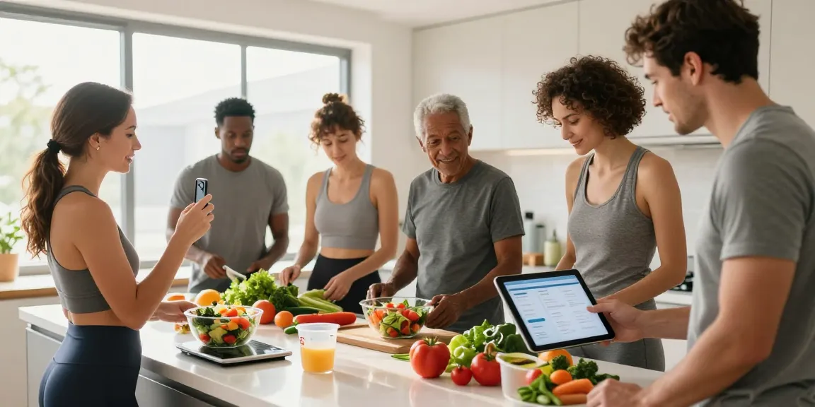 Healthy meal prep in modern kitchen showcasing the best weight loss app for tracking nutrition and fitness