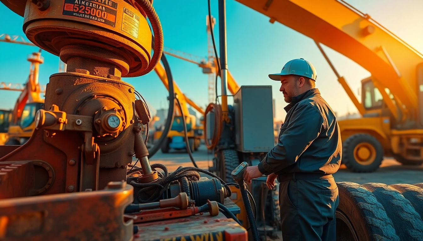 Technician offering mobile equipment service while working on heavy machinery outdoors.