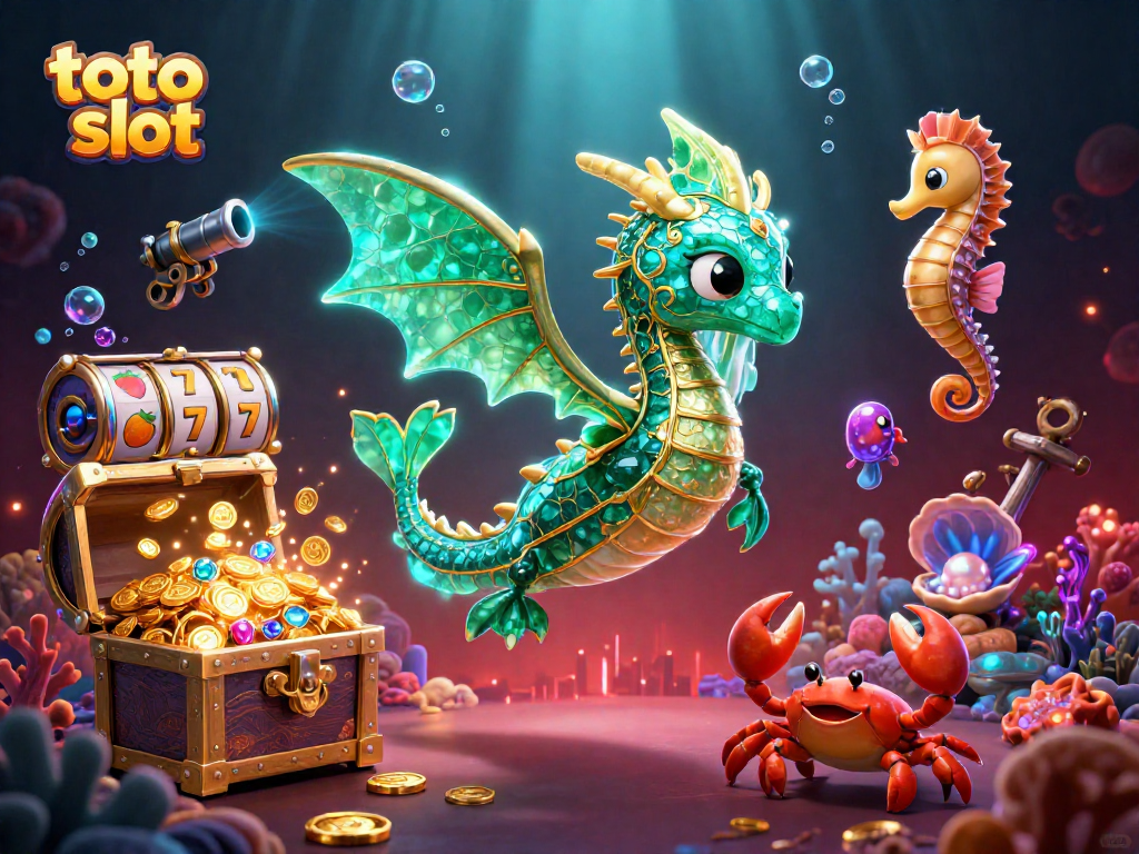 Gambarlah toto slot yang menarik dengan naga laut 3D dan harta karun di lautan.