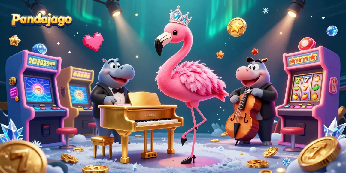 Pandajago memberikan pengalaman kasino menarik dengan karakter flamingo penyanyi dan hippo bassist di salah satu slot jackpot.