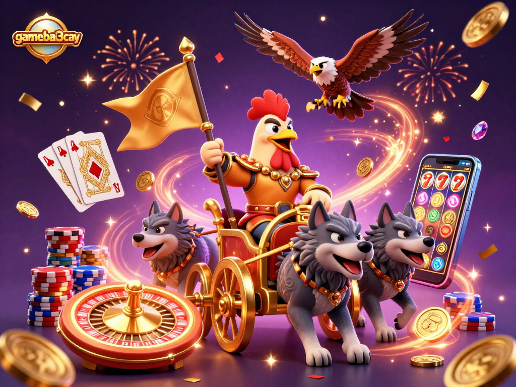 Experience the thrill of gamebai3cay with an exhilarating 3D casino scene packed with action and excitement.