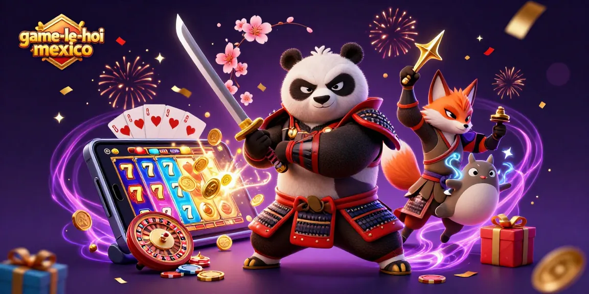 Spin the reels in game-le-hoi-mexico featuring vibrant samurai panda and ninja fox.