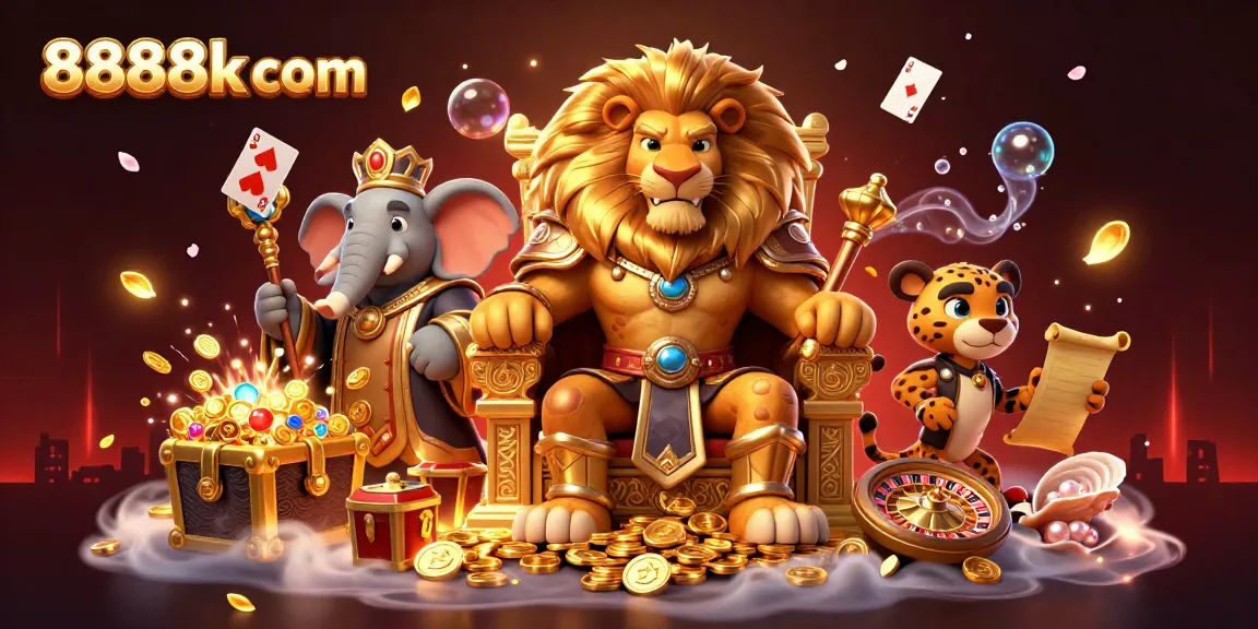 Engage with the thrilling games of 8888k com in this vibrant 3D casino illustration.