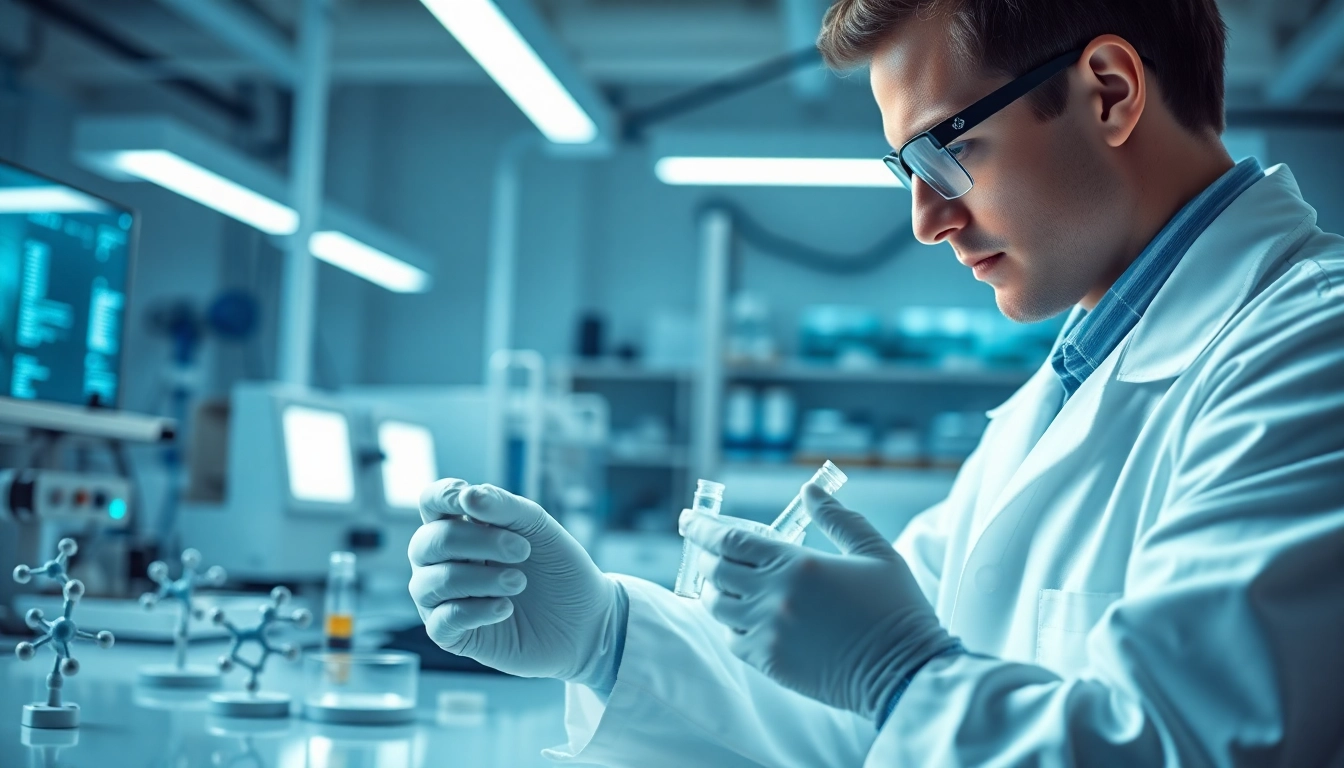 Research peptides analyzed by a scientist in a modern laboratory setting.