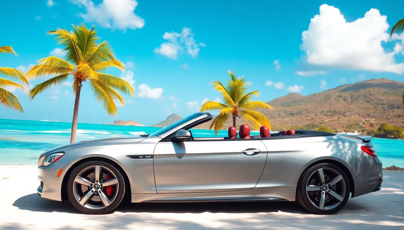 Experience the best car rental saint barth with a convertible on a beautiful beach.