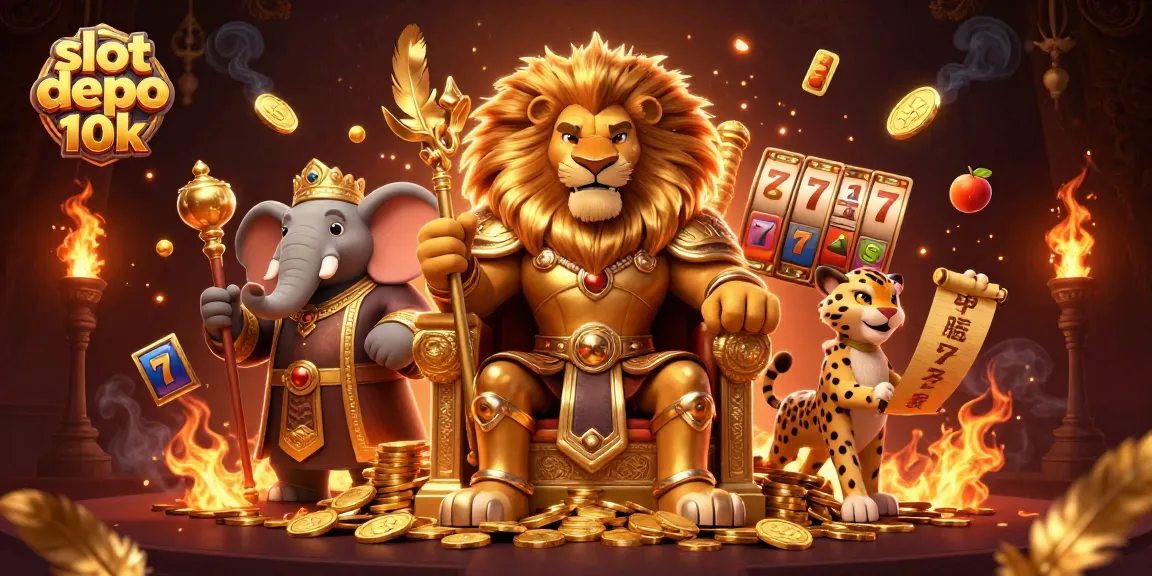Menangkan jackpot dengan slot depo 10k di atmosfer kasino berwarna emas yang cerah.