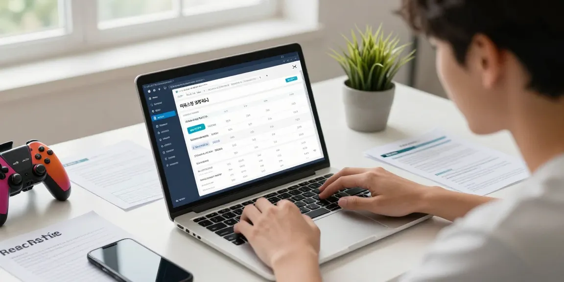 Engaging individual reviewing 먹튀스팟 검증사이트 safety data on a laptop in a bright and organized workspace.