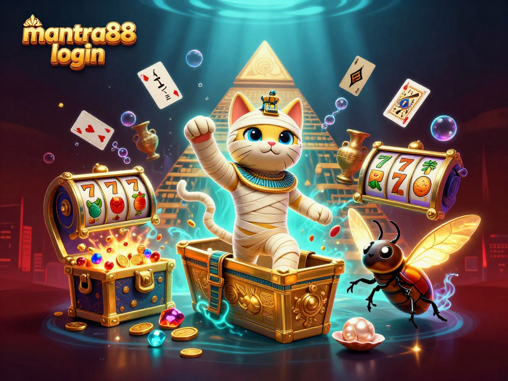 Experience mantra88 login thrills in this dynamic 3D casino illustration with vibrant characters and game elements.
