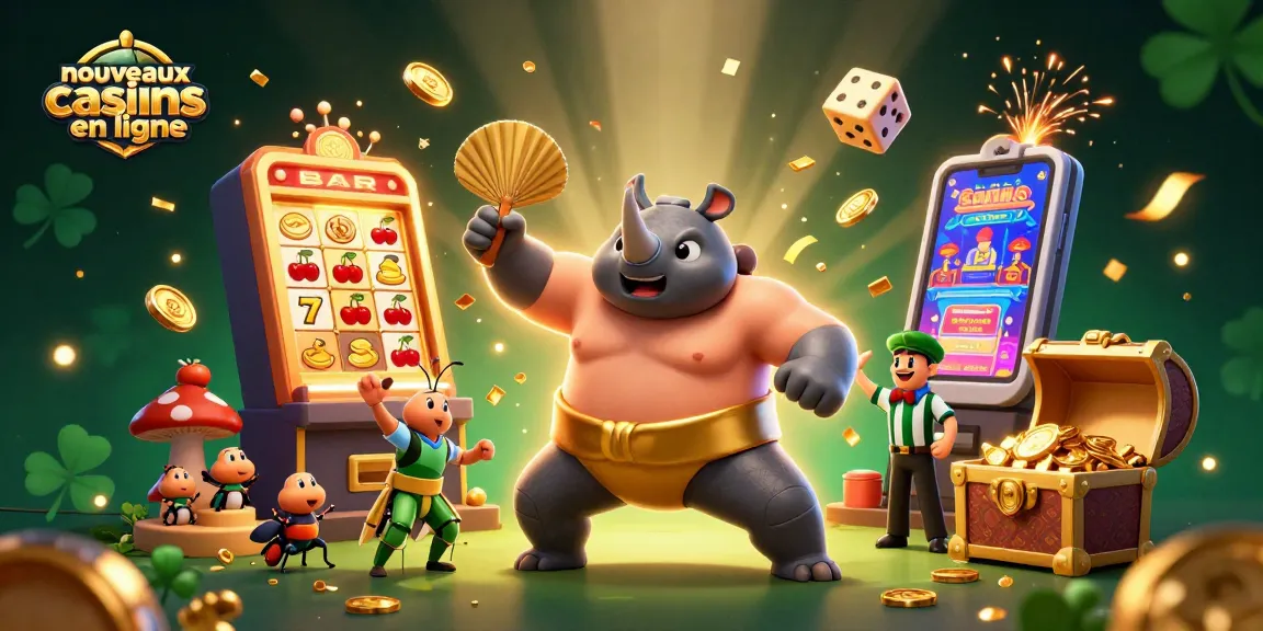Illustration dynamique des nouveaux casinos en ligne avec des insectes et des machines à sous.
