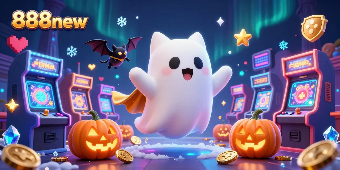 Experience the thrill of 888new in a haunted casino with character-filled 3D illustration.
