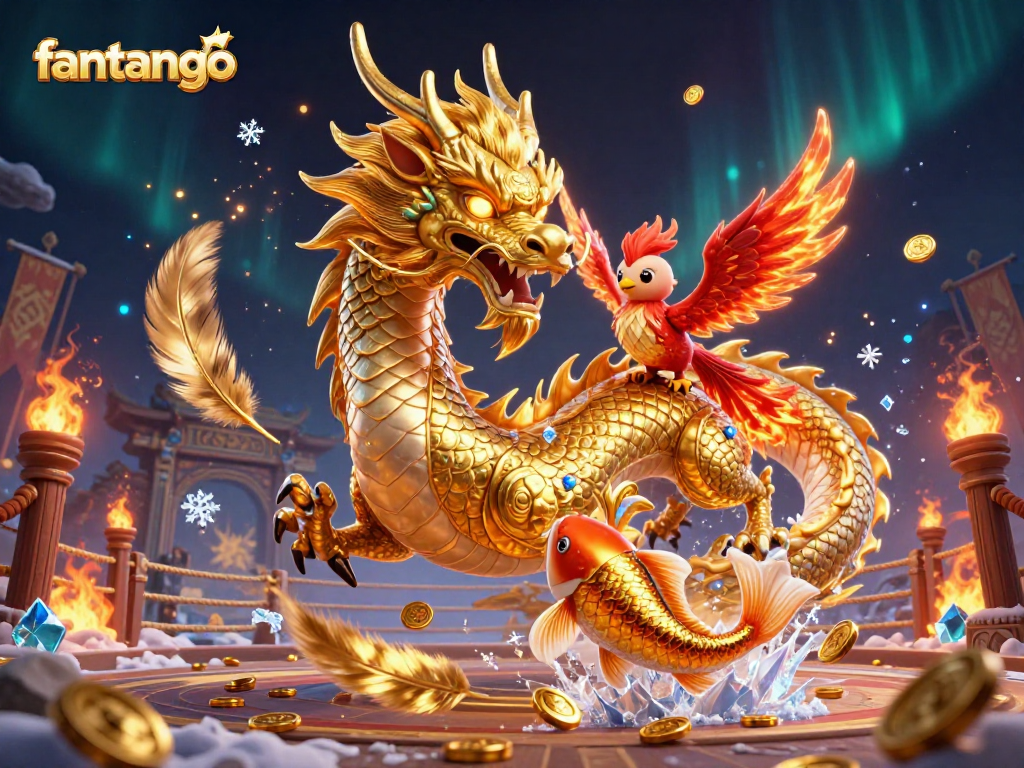 Experience thrilling gameplay with fantango in a vibrant casino scene featuring dragons and coins.