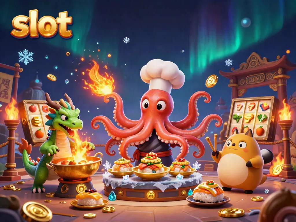 Menangkan slot dengan konsep kasino unik bersama karakter seperti koki dengan papan slot yang berputar.