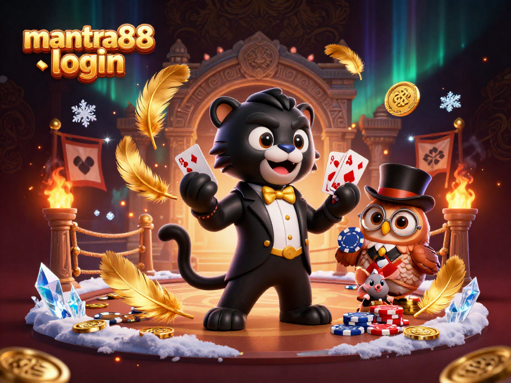 Experience the thrill of mantra88 login with a stylish panther dealer and vibrant casino elements.