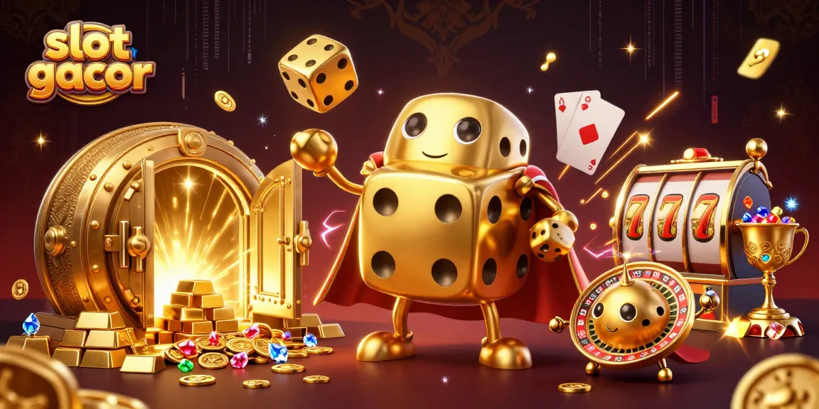 slot gacor meriah dengan karakter dadu emas dan elemen permainan yang menawan, menciptakan kemenangan yang luar biasa