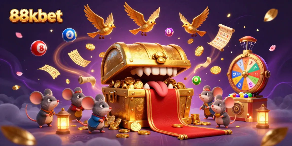 88kbet offers thrilling adventure with colorful casino elements in a vibrant illustration.