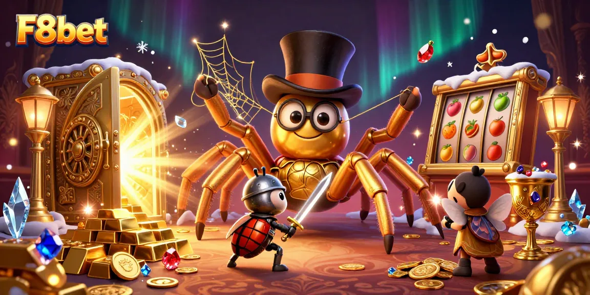 Experience thrilling gameplay at F8bet with an enchanting 3D casino illustration showcasing vibrant characters and dazzling treasures.