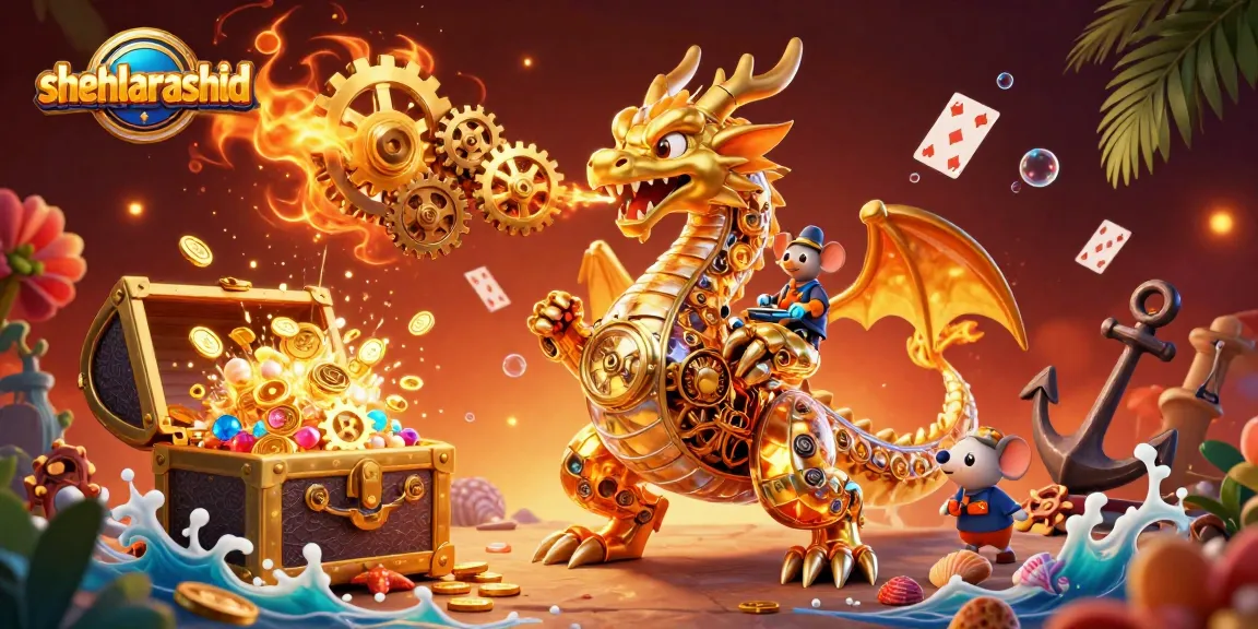 Engage in thrilling action with shehlarashid, as a golden dragon erupts in treasure amidst a vibrant casino landscape.