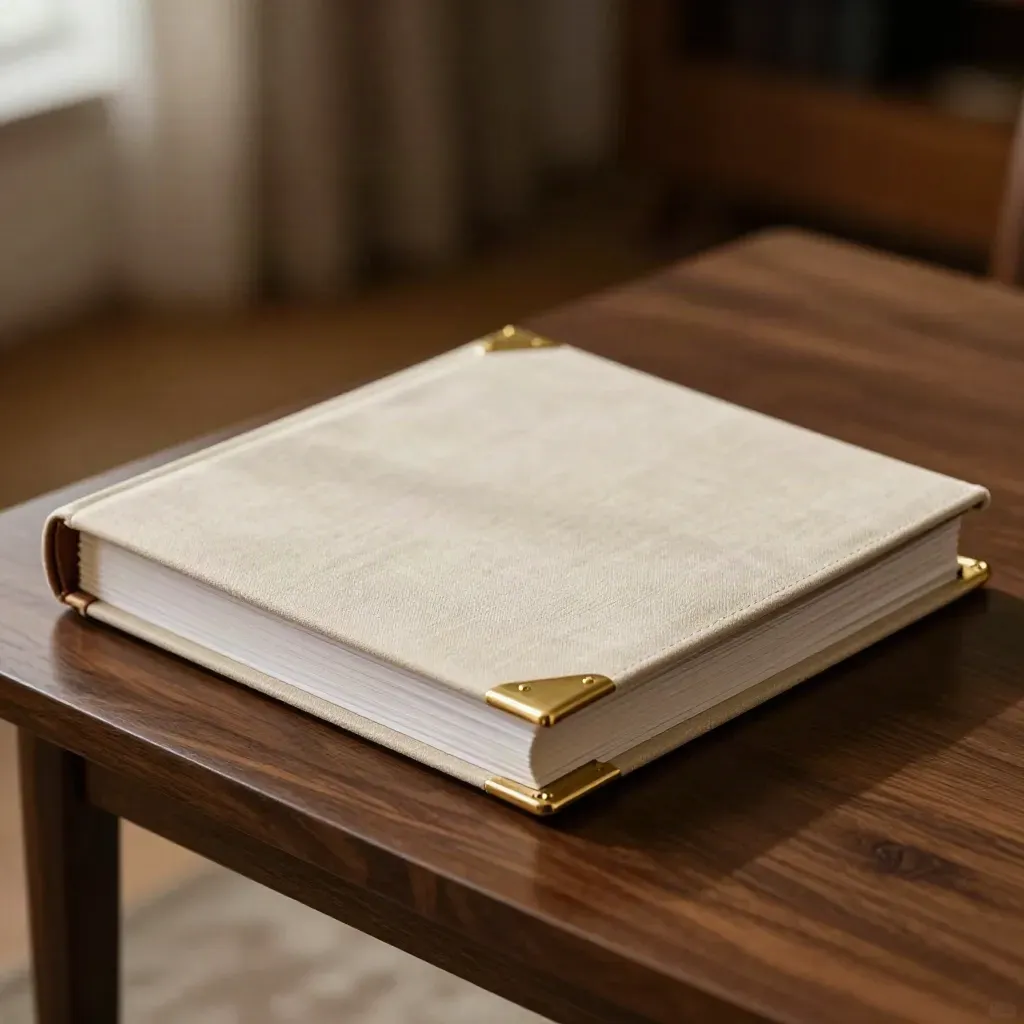 Sealed private fund terms binder with brass corners on a dark wood side table in warm daylight.