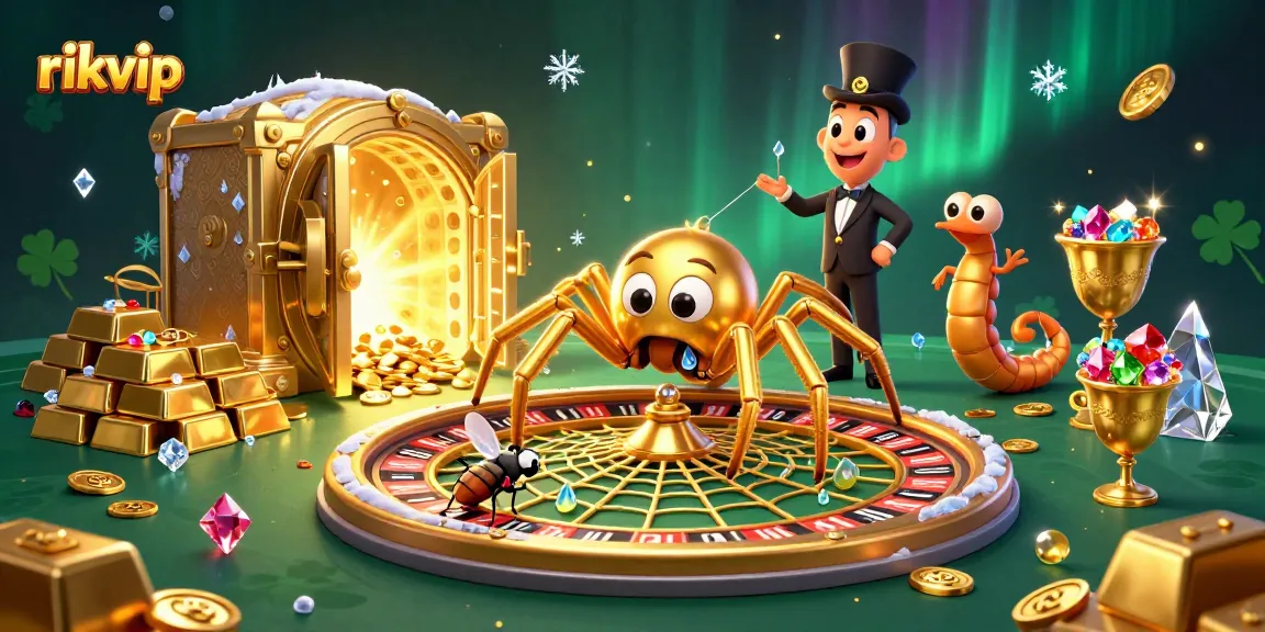 Place bets in the enchanting rikvip casino scene with a roulette wheel and shimmering treasures.