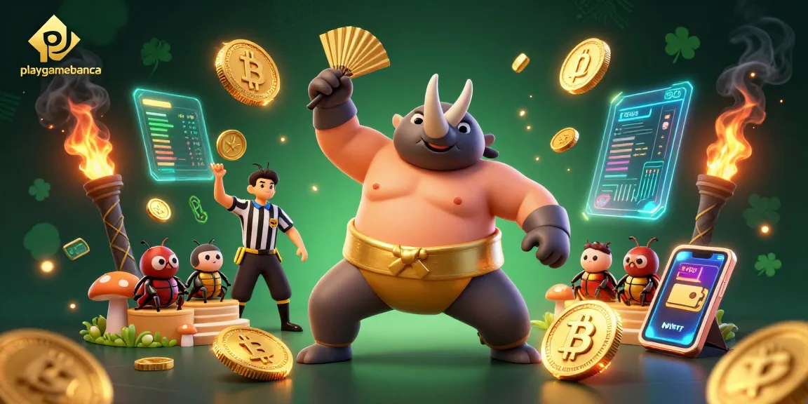 Join the exciting playgamebanca sumo showdown as golden coins fly in this vibrant casino scene.