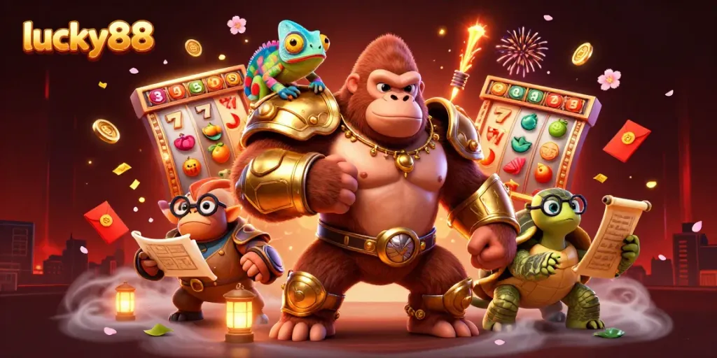 Experience exciting gameplay at lucky88 with vibrant 3D visuals of slot machines, embracing the thrill of big wins.