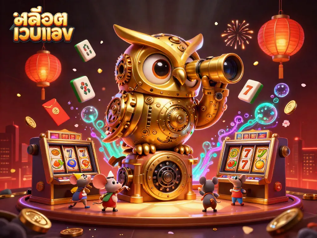 Engage with สล็อตเว็บตรง gameplay through a whimsical 3D casino scene featuring fortune and fun.